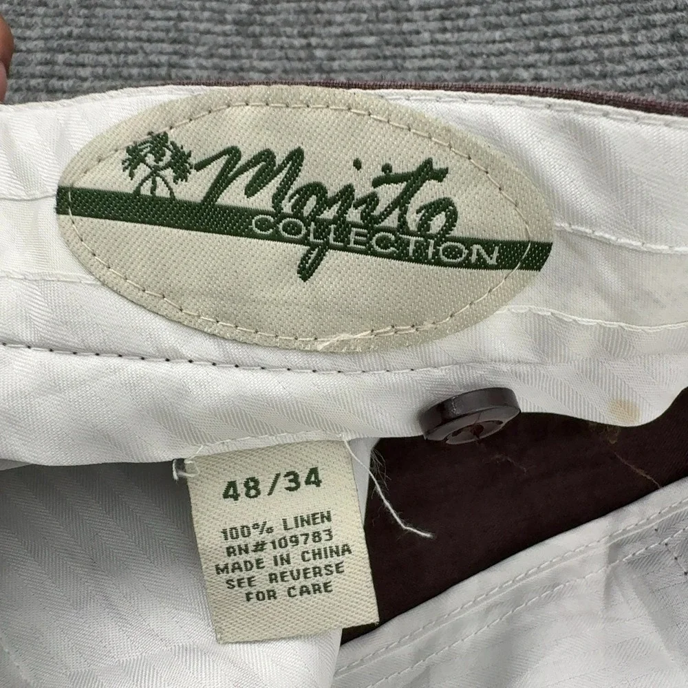 Mojito Collection Pants Mens 48 Brown Linen Pleated Casual Tropical Summer Beach